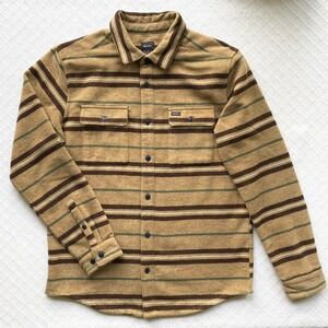 RVCA Mens Wool Blend Striped Blanket Shirt Jacket Regular Fit Dark Khaki Medium
